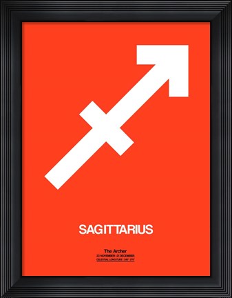 Framed Sagittarius Zodiac Sign White on Orange Print