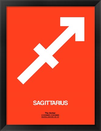 Framed Sagittarius Zodiac Sign White on Orange Print