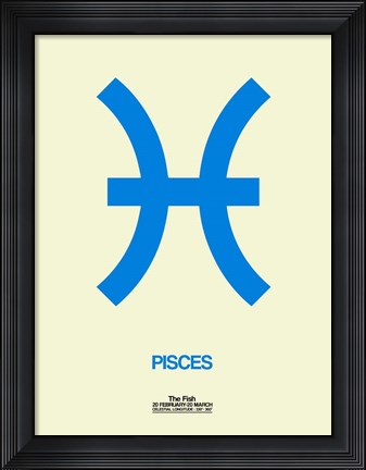 Framed Pisces Zodiac Sign Blue Print
