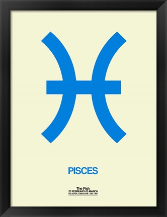 Framed Pisces Zodiac Sign Blue Print