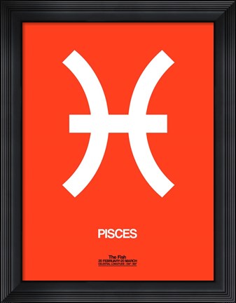 Framed Pisces Zodiac Sign White on Orange Print