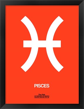 Framed Pisces Zodiac Sign White on Orange Print