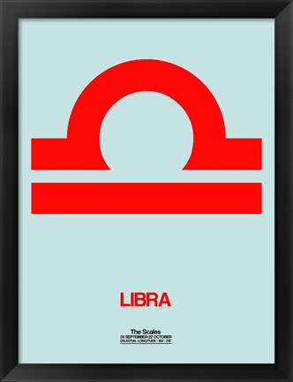 Framed Libra Zodiac Sign Red Print