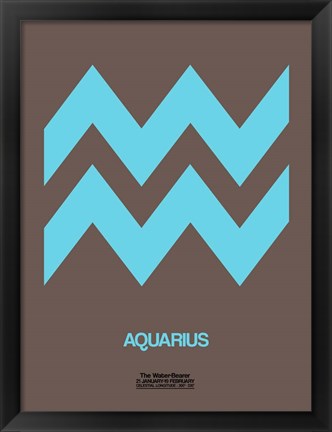 Framed Aquarius Zodiac Sign Blue Print