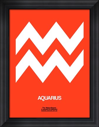 Framed Aquarius Zodiac Sign White on Orange Print