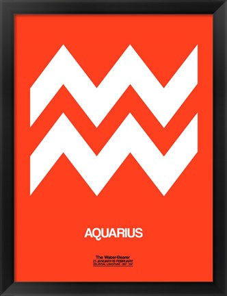 Framed Aquarius Zodiac Sign White on Orange Print