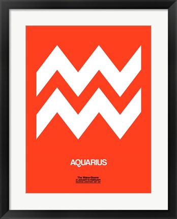 Framed Aquarius Zodiac Sign White on Orange Print