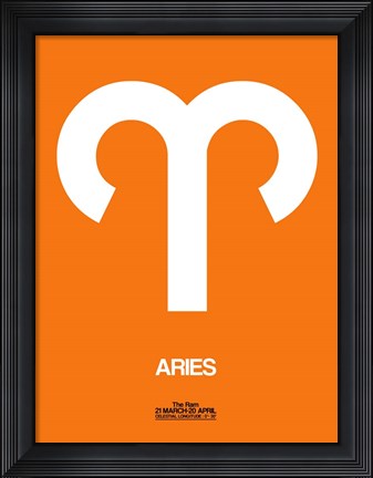 Framed Aries Zodiac Sign White on Orange Print