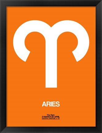 Framed Aries Zodiac Sign White on Orange Print