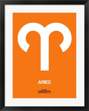 Framed Aries Zodiac Sign White on Orange Print