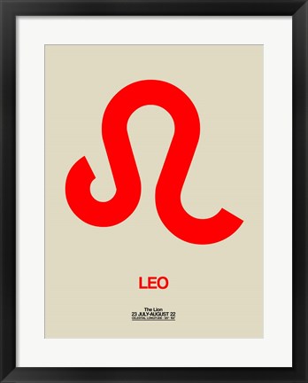 Framed Leo Zodiac Sign Red Print