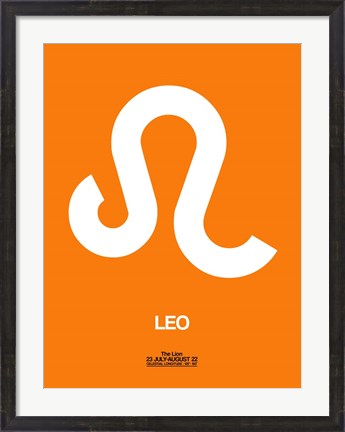 Framed Leo Zodiac Sign White on Orange Print