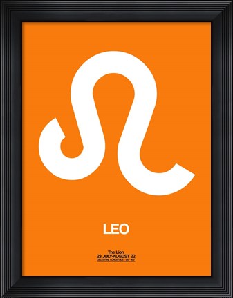Framed Leo Zodiac Sign White on Orange Print