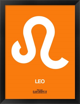 Framed Leo Zodiac Sign White on Orange Print