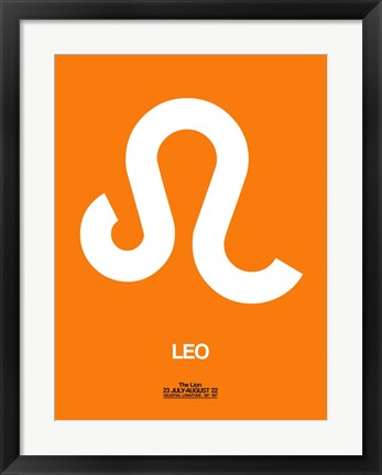 Framed Leo Zodiac Sign White on Orange Print