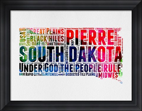 Framed South Dakota Watercolor Word Cloud Print