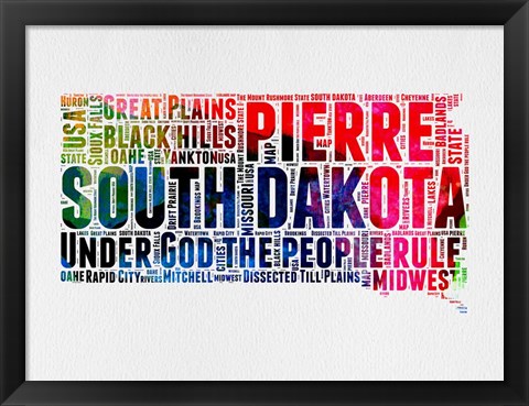 Framed South Dakota Watercolor Word Cloud Print