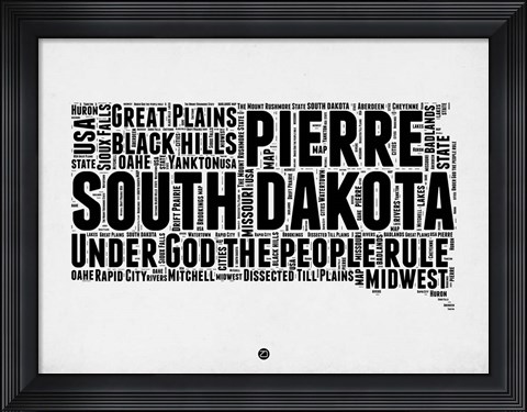 Framed South Dakota Word Cloud 1 Print