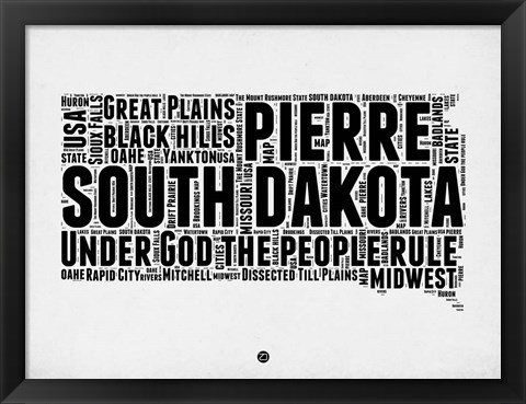 Framed South Dakota Word Cloud 1 Print