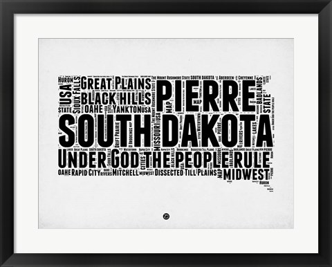 Framed South Dakota Word Cloud 1 Print