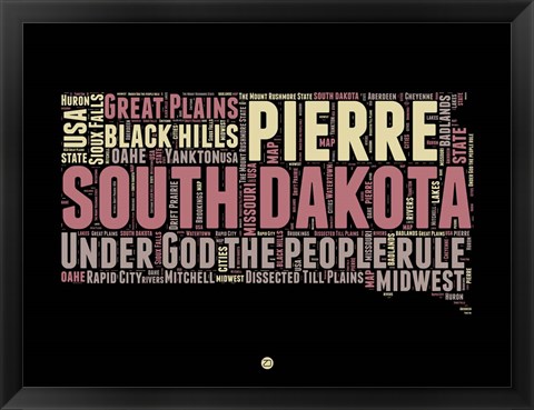 Framed South Dakota Word Cloud 2 Print