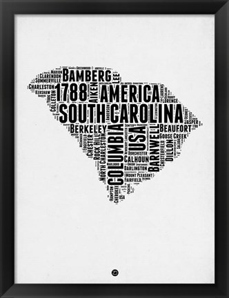 Framed South Carolina Word Cloud 1 Print