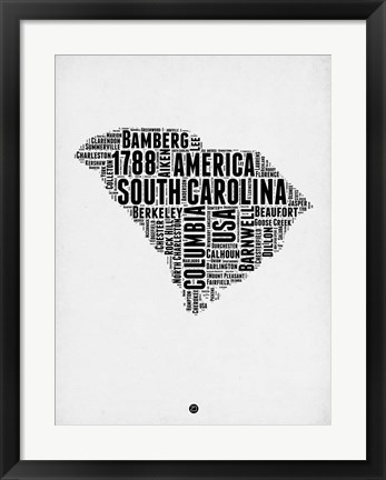 Framed South Carolina Word Cloud 1 Print