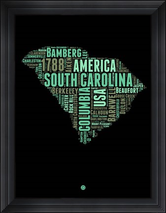 Framed South Carolina Word Cloud 2 Print