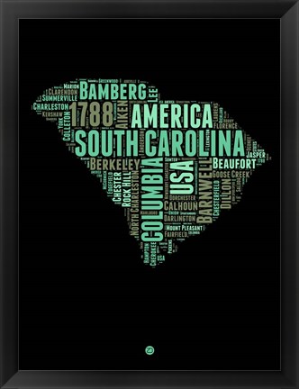 Framed South Carolina Word Cloud 2 Print