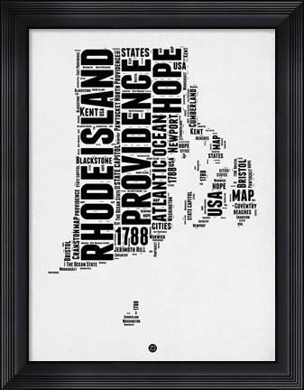 Framed Rhode Island Word Cloud 1 Print