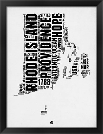 Framed Rhode Island Word Cloud 1 Print