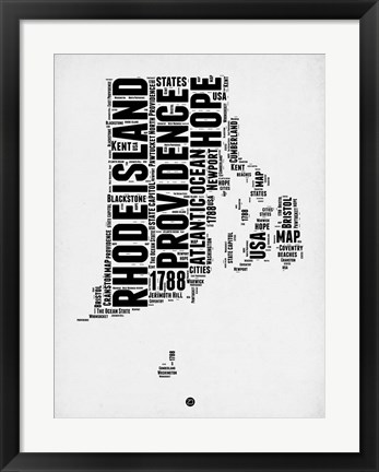 Framed Rhode Island Word Cloud 1 Print