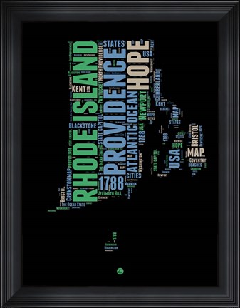Framed Rhode Island Word Cloud 2 Print