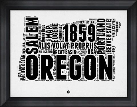 Framed Oregon Word Cloud 1 Print