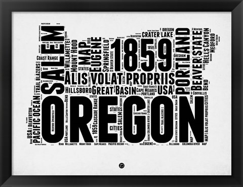 Framed Oregon Word Cloud 1 Print