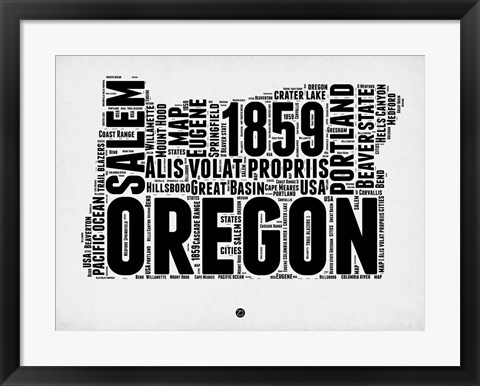 Framed Oregon Word Cloud 1 Print