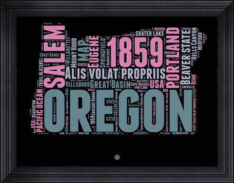 Framed Oregon Word Cloud 2 Print