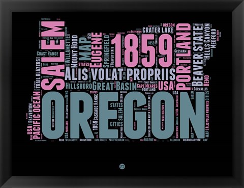 Framed Oregon Word Cloud 2 Print