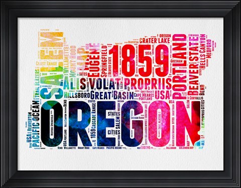 Framed Oregon Watercolor Word Cloud Print