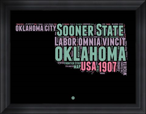 Framed Oklahoma Word Cloud 1 Print