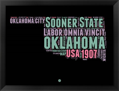 Framed Oklahoma Word Cloud 1 Print