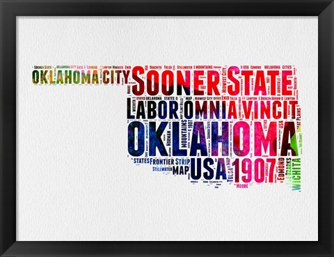 Framed Oklahoma Watercolor Word Cloud Print