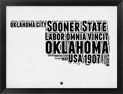 Framed Oklahoma Word Cloud 2 Print