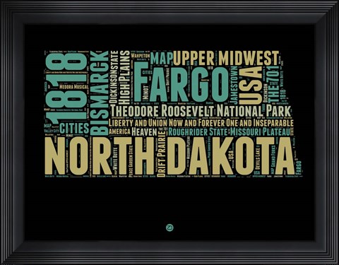 Framed North Dakota Word Cloud 1 Print