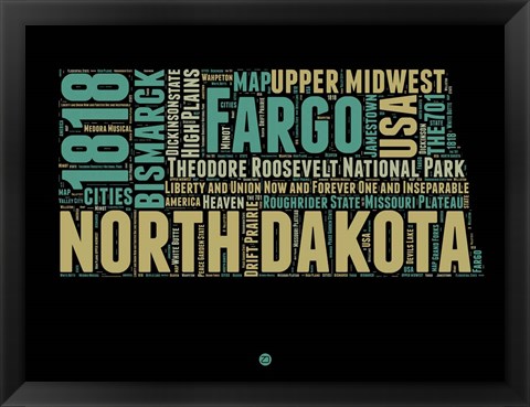 Framed North Dakota Word Cloud 1 Print