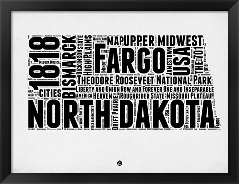 Framed North Dakota Word Cloud 2 Print