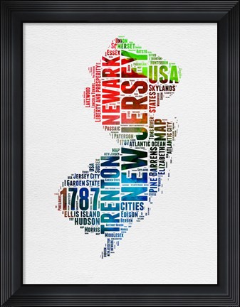 Framed New Jersey Watercolor Word Cloud Print
