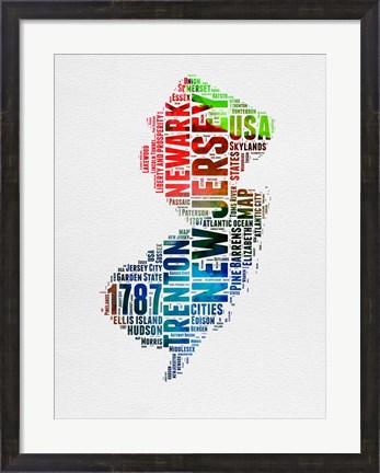 Framed New Jersey Watercolor Word Cloud Print
