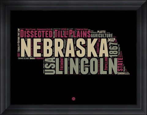 Framed Nebraska Word Cloud 1 Print