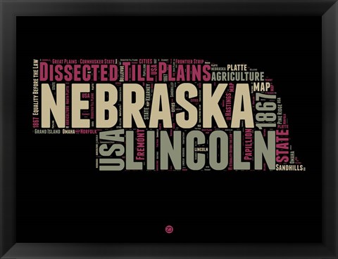 Framed Nebraska Word Cloud 1 Print